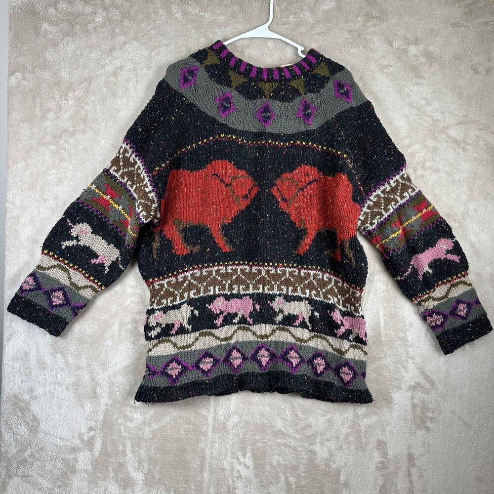 Vintage Forenza Sweater Womens Medium Multicolor Buffalo Western Wool Fair Isle